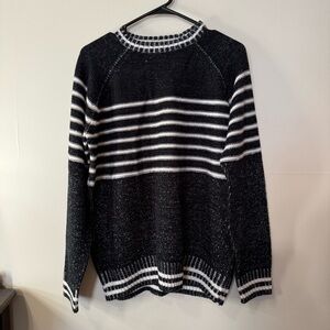 PD&C Black and White Crewneck Sweater with Nautical Stripes